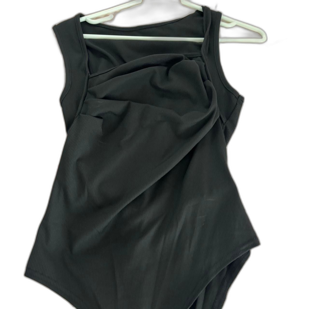 SHEIN Square-Neck Ribbed Fitting Medium Women's Black Bodysuit Business